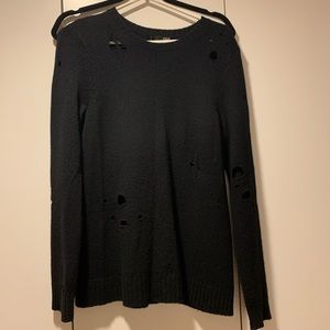 Aqua cashmere, black, distressed sweater. Medium. Good condition.